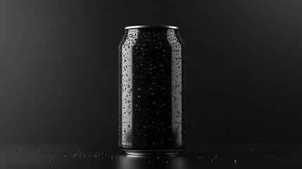 Blank black aluminum 330 ml soda can with drops splash mockup