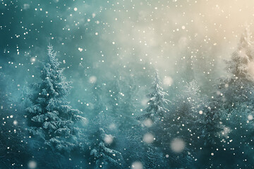 Obraz premium Enchanting Christmas background with a snow-covered forest scene and subtle golden glow