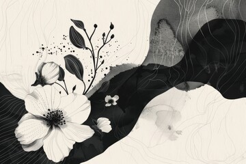 Obraz premium Abstract floral ink illustration in black and white