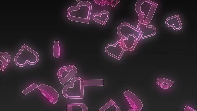 Rising Heart Animated Background. Pink heart effect. 3D animation.