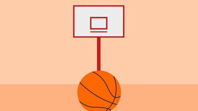 Animation of a basketball hoop and ball on an color and green background - animation