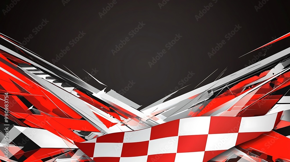 Fototapete abstract red and white checkered flag design with copy space.