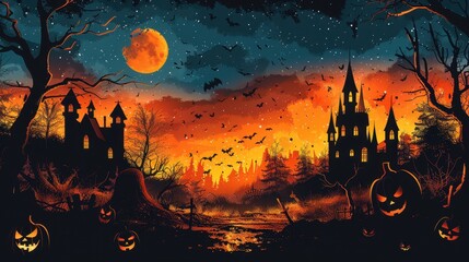 Design black silhouette illustrations of spooky Halloween Haunted house props in set of collection ,with bold lines and simple design, placed on a white background 