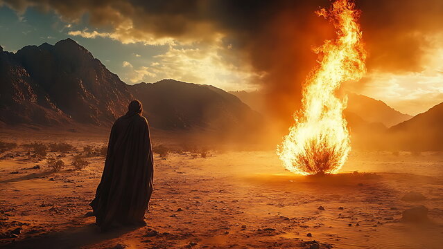 the scene when Moses encounters the miracle of the small tree burning in the desert