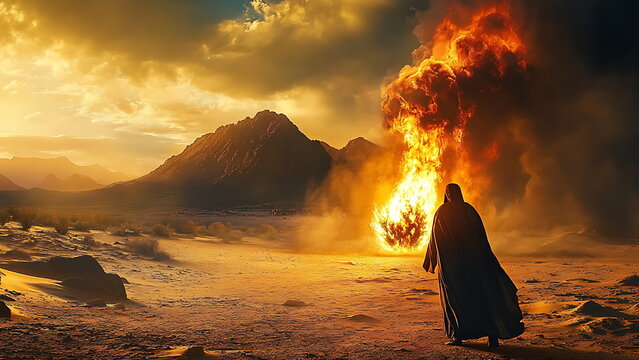 the scene when Moses encounters the miracle of the small tree burning in the desert