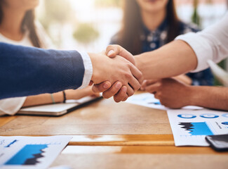 Business people, handshake and teamwork as new hire for contract, internship or job opportunity....