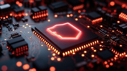 A circuit board with a shield icon represents the importance of hardware security and electronic data protection.