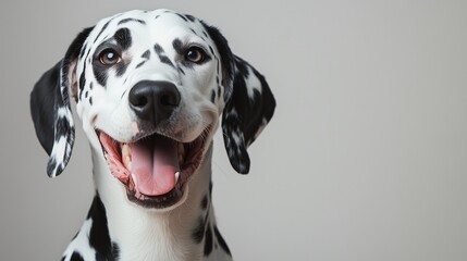 portrait of a happy smiling Dalmatian dog on a white background