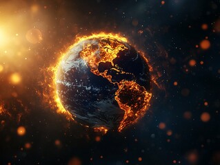 Burning planet Earth in a cosmic scene, dramatic colors