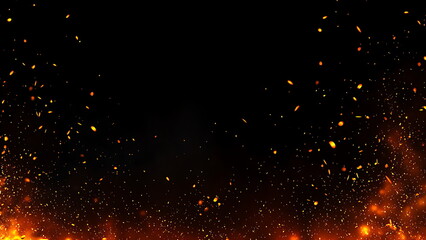 fiery embers and particles isolated on black background