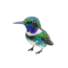Obraz premium Vibrant Green and Blue Hummingbird on White Background