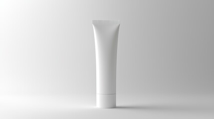 Minimalist white cosmetic tube with a sleek flip-top cap, displayed against a light grey background, emphasizing its elegant and functional design.