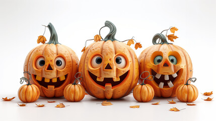 Assorted Halloween Jack-O'-Lantern Pumpkins with Unique Faces