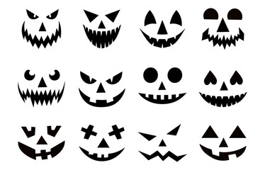 Set of spooky pumpkin smiles. Horror and scary faces. Design for holiday Halloween