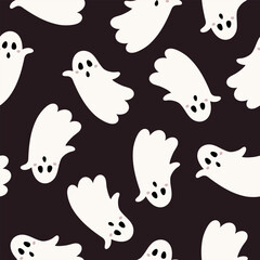 Halloween ghost seamless pattern. Spooky season digital paper. Boo ghost hand drawn vector background in flat style
