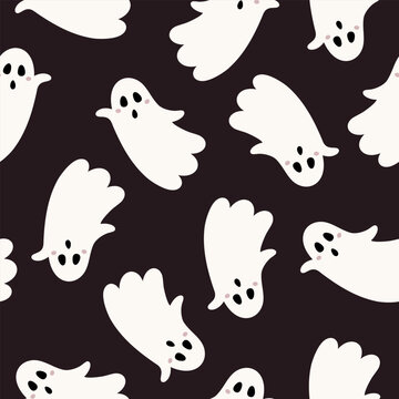 Fototapeta Halloween seamless pattern. Ghost pattern. Halloween ghost digital paper.  Hand drawn vector pattern in flat style