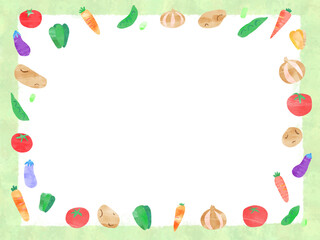 カラフルな手書き風野菜のグリーンなフレーム