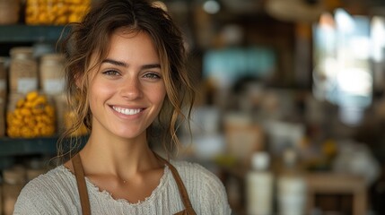 A confident small business owner in her modern shop, demonstrating entrepreneurial spirit and dedication to her business.