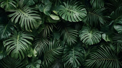 Lush green tropical leaves on a textured background.