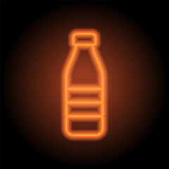 Bottle simple icon vector. Flat design. Orange neon on black background