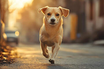 Happy Dog Runs Towards Camera on a Sunny Day