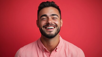 Portrait of a happy handsome man in a shirt with laughing