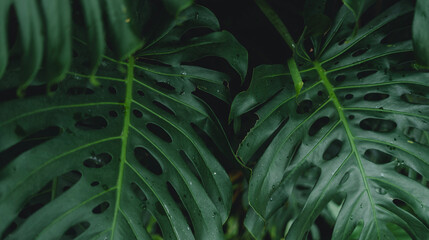 Dark tropical leaves, dark leaves background, leaves in coffee shop
