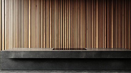 Elegant Black Kitchen Countertops Against Warm Wooden Wall Panels: A Modern Design Perspective