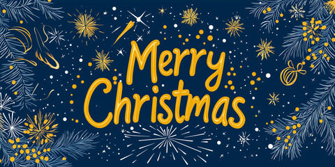 Merry Christmas greeting card with blue background