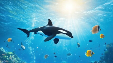 Majestic Orca Swimming in Clear Ocean Waters