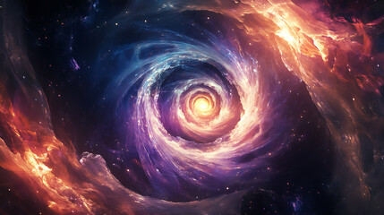 Obraz premium A spiral of light and colour swirling in the centre of a dark void, representing the birth of an idea or vision