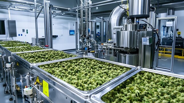 Extractor Machines Processing Large Batches of Cannabis for Industrial-Scale CBD Oil Production