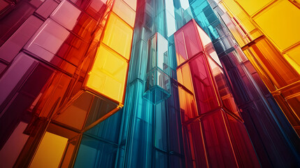 Fototapeta premium Colorful glass blocks form an abstract architectural structure