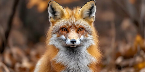 Fototapeta premium Red Fox Poses with Intense Gaze in Autumnal Forest