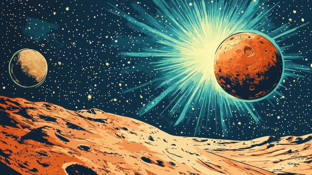 Mars earth and moon, planets of the solar system. Pop art retro vector illustration comic cartoon vintage kitsch drawing