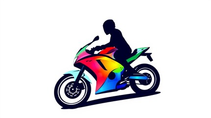 Fototapeta premium Biker rides a motorcycle sport bike in bright colors isolation on a white background painted with watercolors or acrylics generative ai sports Illustration