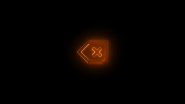Neon back space QWERTYSm icon brown glowing black background animation