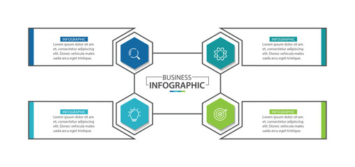 Business infographic template. 4 Step timeline journey. Process diagram, Infographic elements vector illustration.