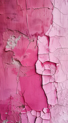 Naklejka premium Cracked pink paint on an aged surface with peeling layers. This abstract, distressed texture adds depth and character to any creative project.