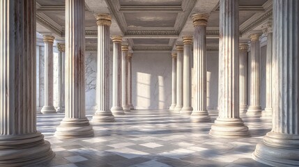 Fototapeta premium 3D representation of imposing, classic marble columns arranged in varied architectural styles