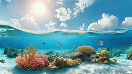 Naklejka premium Vibrant Coral Reef Under Crystal Clear Water