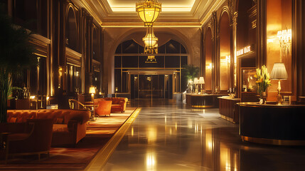 Fototapeta premium Glamorous background with a luxurious anime-style ballroom, including chandeliers, decorations, and a grand staircase