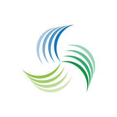 A logo design of a green fan with three arms for HVAC or air conditioning logo