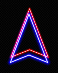 Neon red and blue double upward arrow on a transparent background. Glowing, futuristic design, perfect for technology, navigation, or directional concepts.