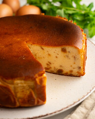 Cheesecake with mascarpone and almond nougat. Traditional Spanish Christmas recipe.