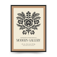 Abstract linocut floral posters template. Modern trendy minimal style. Black and white colors. Magic, mystical. Hand drawn design for wallpaper, wall decor, print, postcard, cover, template, banner.