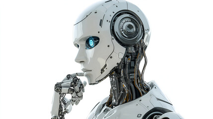 AI Artificial Intelligence Robot thinking on white background