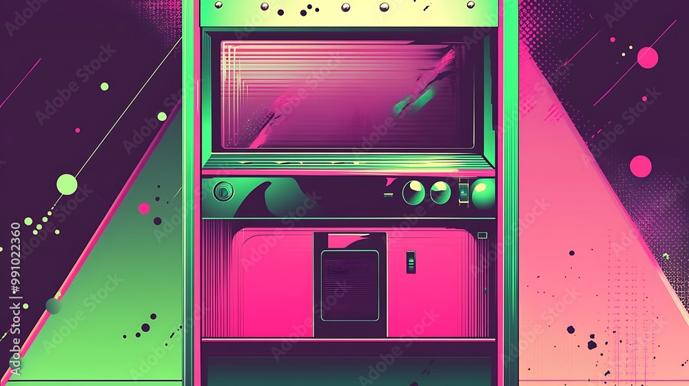 Poster Retro arcade game with pink and green color scheme.