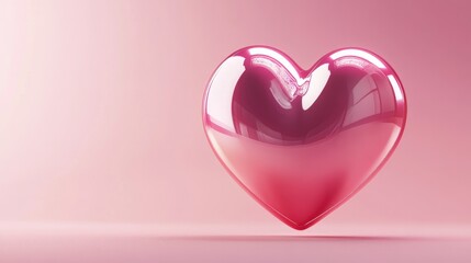 A 3D pink cartoon heart with a glossy texture, floating in the center of a soft pink background, ideal for love-themed or Valentine Day concepts.