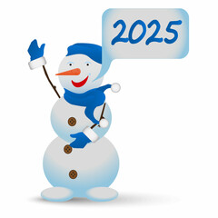beautiful snowman on a white background for the new year 2025